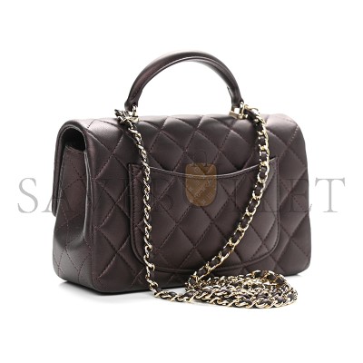 CHANEL LAMBSKIN QUILTED MINI TOP HANDLE RECTANGULAR FLAP LIGHT GOLD BURGUNDY 1106160 (20*13*6cm)